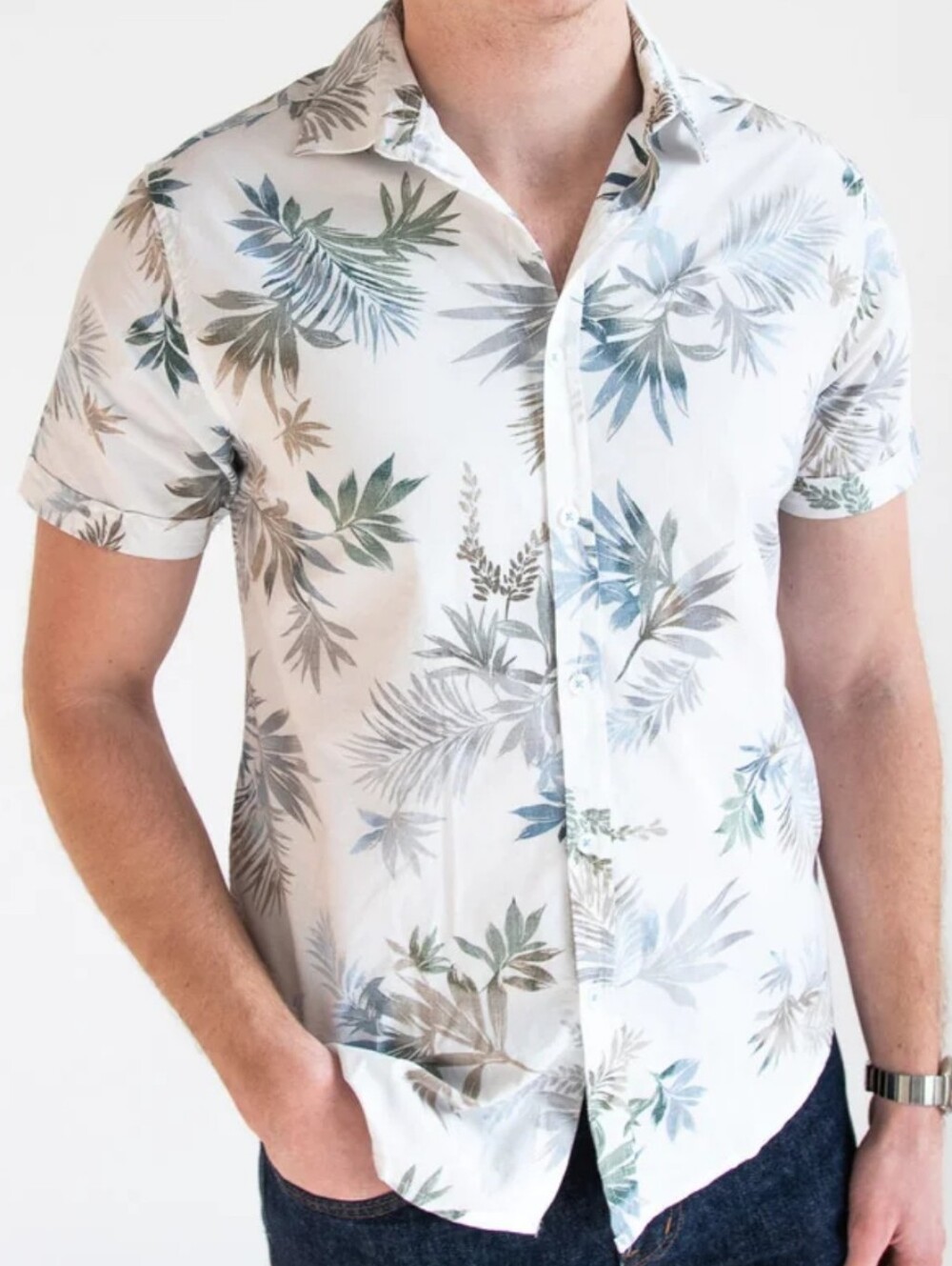 NWT White Button-Down with Leaf Print